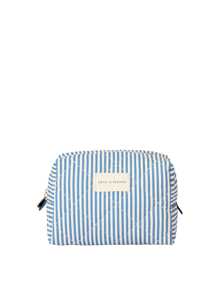 Medium Cosmetic Trio pouch in Blue Stripes 