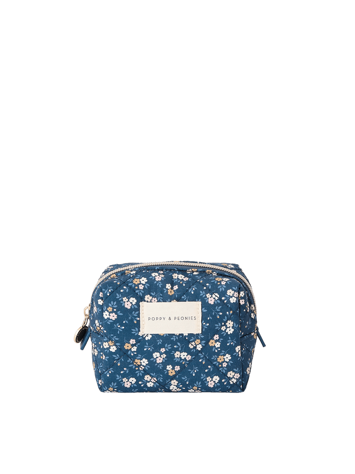 Small Cosmetic Trio pouch in Navy Floral Patchwork