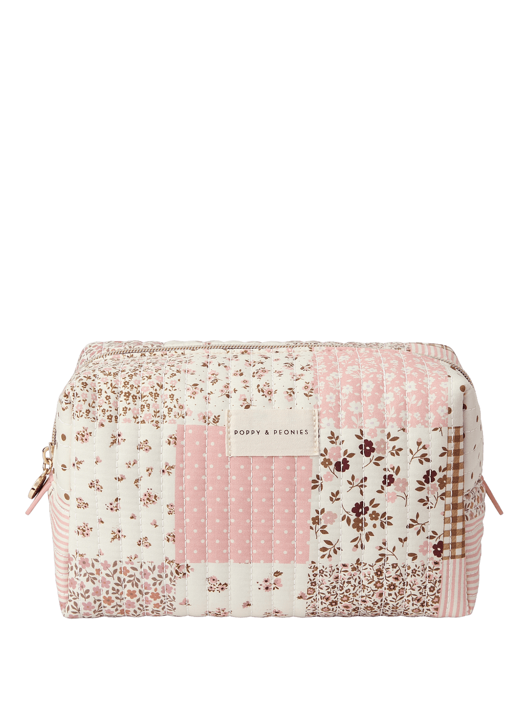 Patchwork makeup bag with floral patterns
