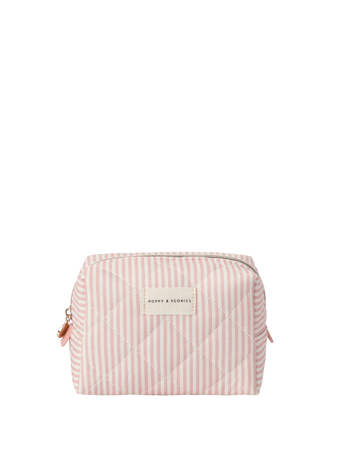 Pink striped makeup bag