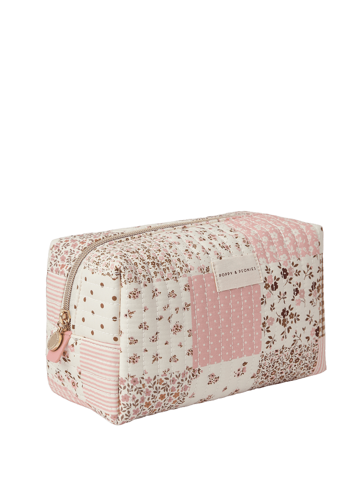 Pink floral patchwork makeup bag 