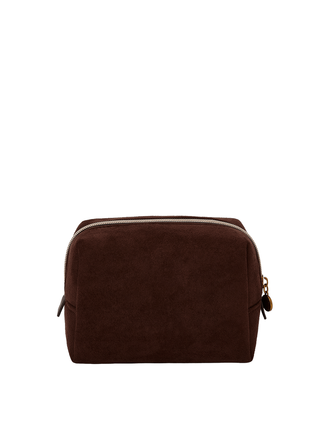 Poppy & Peonies Cosmetic Case in Espresso Suede back view, featuring a structured rectangular silhouette and soft suede exterior.