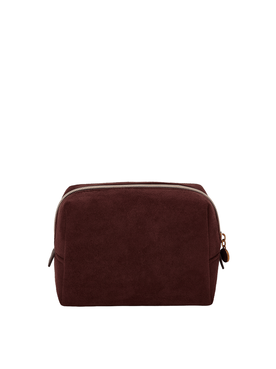 Poppy & Peonies Cosmetic Case in Espresso Suede back view, featuring a structured rectangular silhouette and soft suede exterior.
