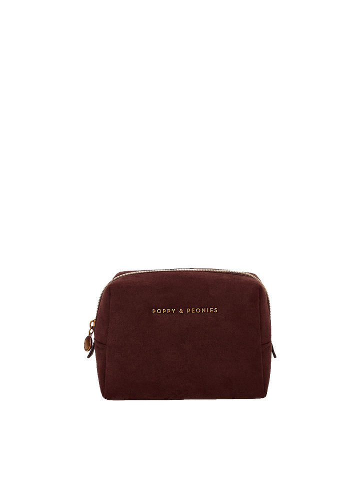 Poppy and Peonies Espresso Suede Cosmetic Bag