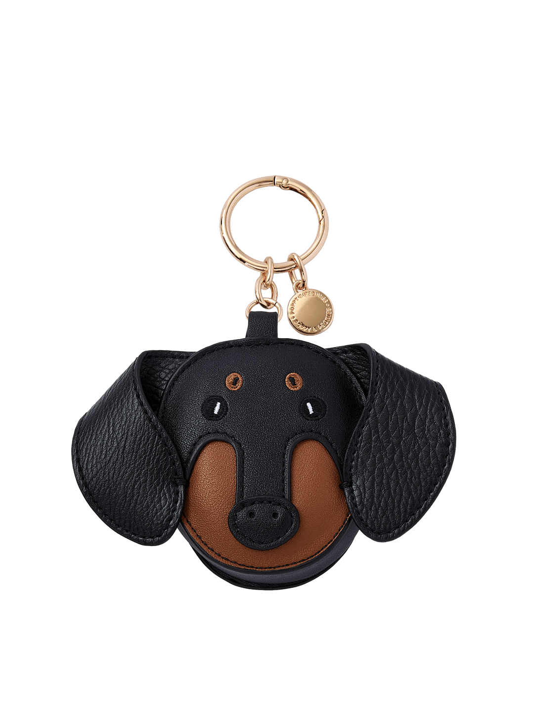 Poppy & Peonies Dachshund Bag Charm, featuring a playful brown dog design with a gold-tone key ring and hardware.