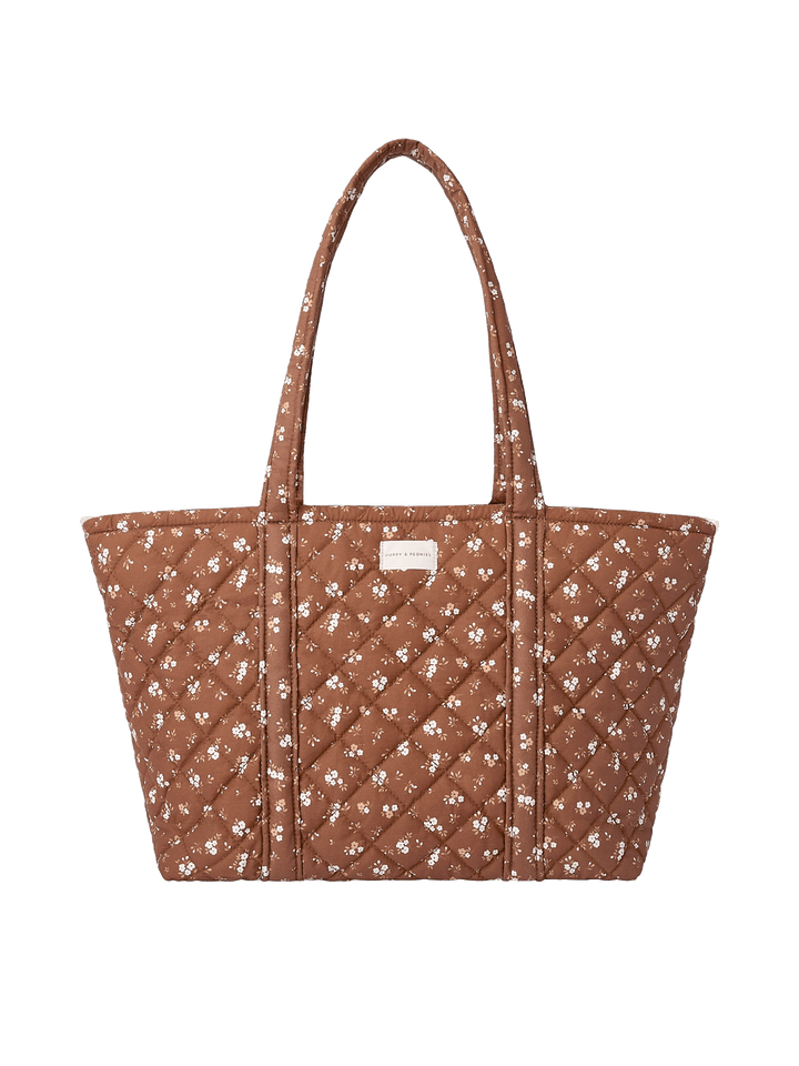 Daydreamer Tote in Brown Floral with quilted cotton design