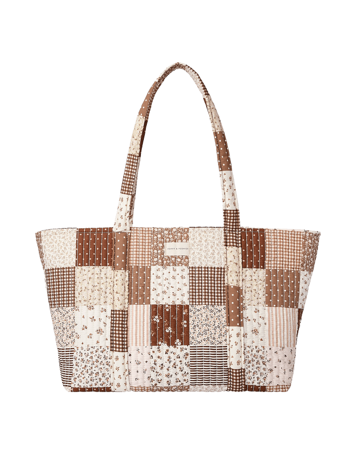 Daydreamer Tote in Brown Patchwork with quilted cotton design
