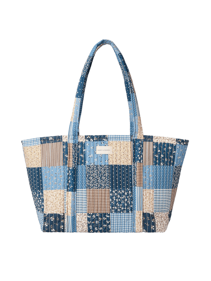 Daydreamer Tote in Navy Patchwork with quilted cotton design
