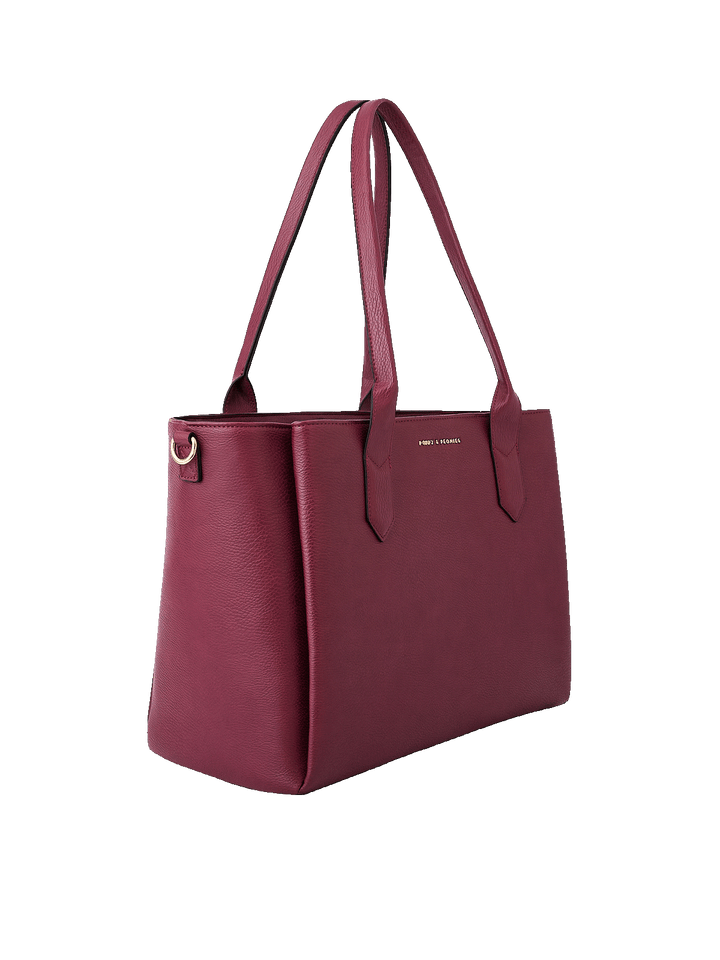 Side view of Double Duty Tote in Berry showing structured silhouette
