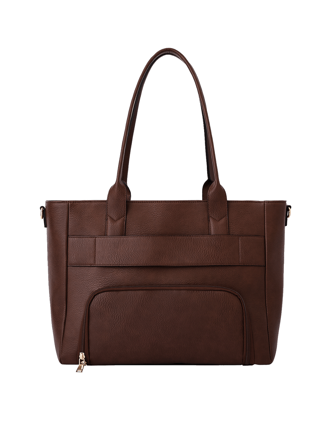 Back view of Double Duty Tote in Espresso with exterior zip pocket and trolley sleeve