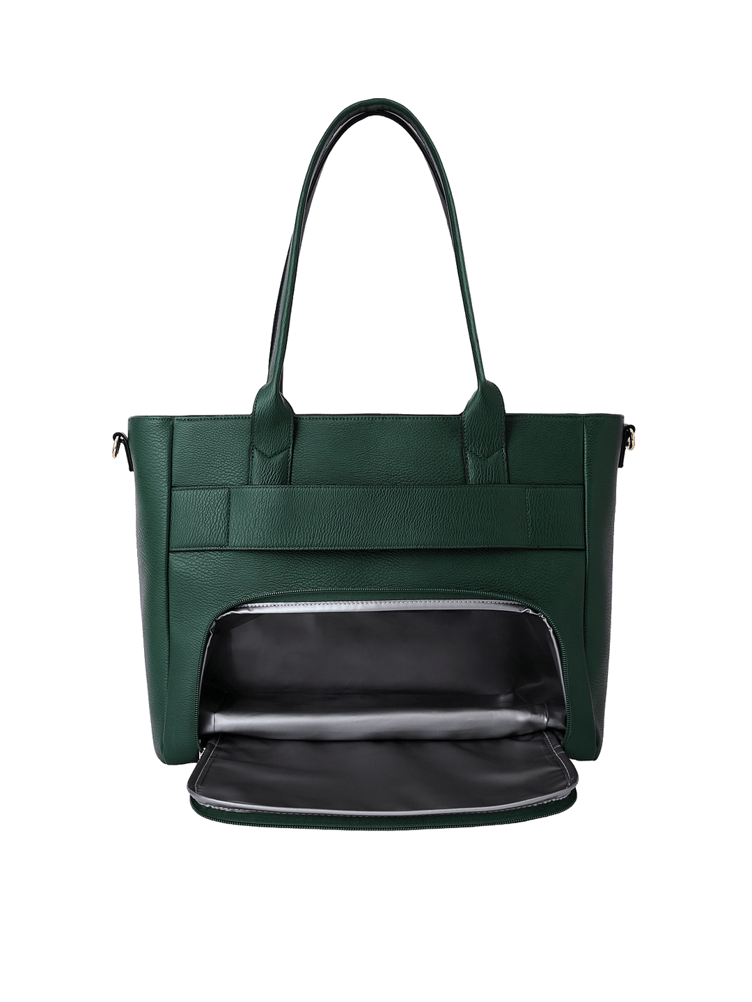 Back of Double Duty Tote in Heritage Green showing insulated lunch compartment