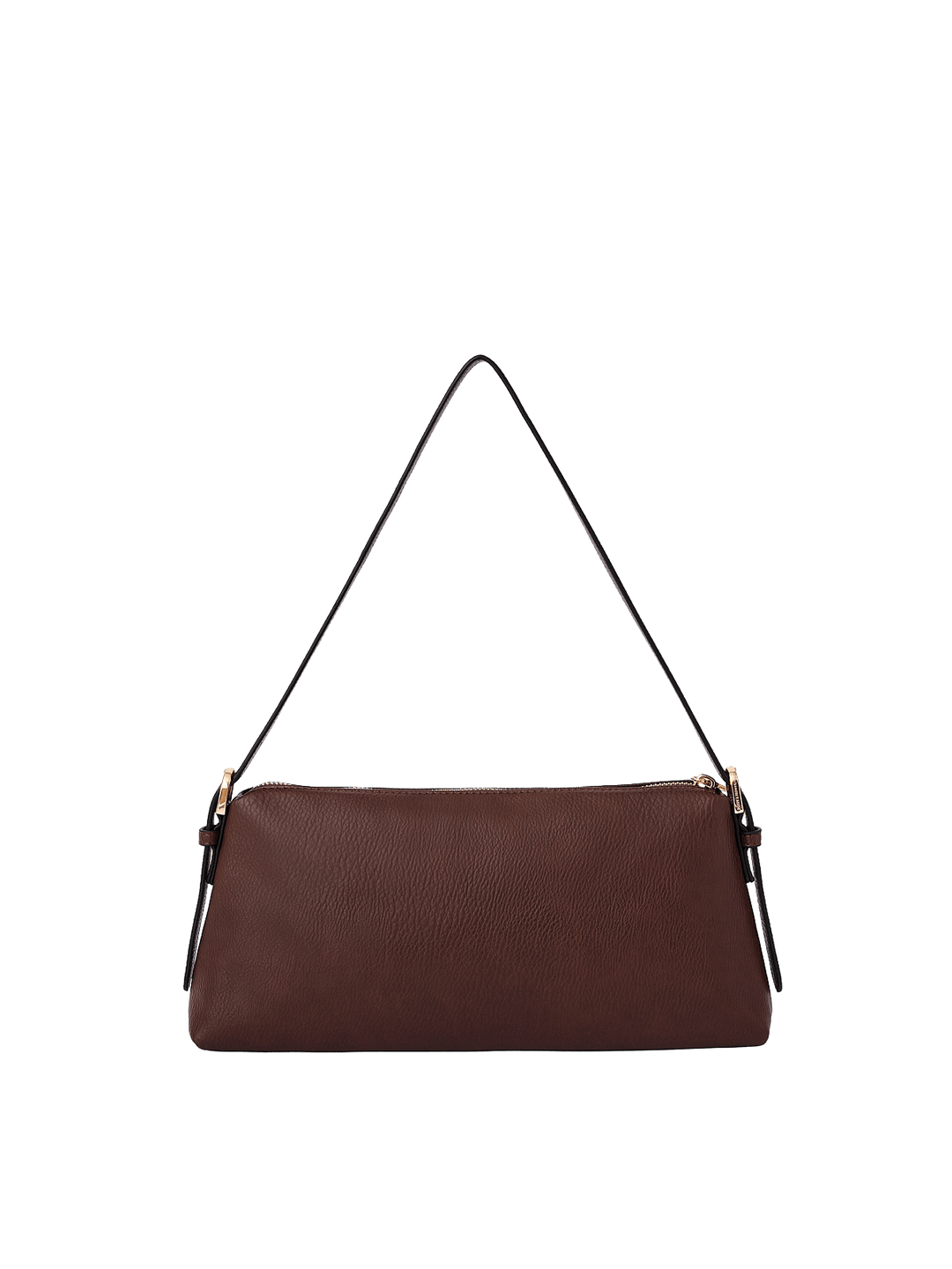 Poppy & Peonies The Soho Shoulder Bag in Espresso, showcasing its deep brown pebbled exterior, slim shoulder strap, and minimalist rectangular shape.