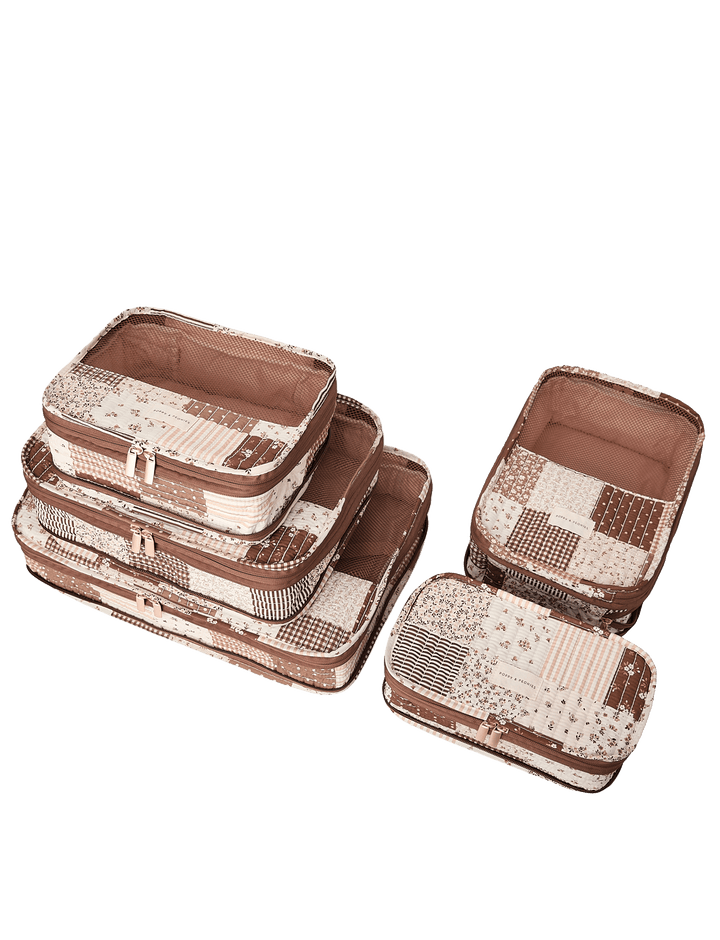 Pack-It-Up Five Piece Packing Cube Set Brown Patchwork
