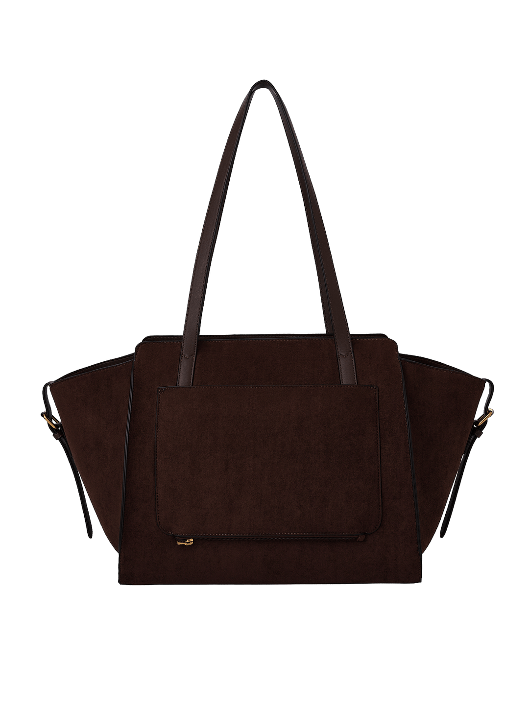 Poppy & Peonies Avenue Tote in Espresso Suede back view, featuring long shoulder straps, a structured silhouette and exterior slip pocket.
