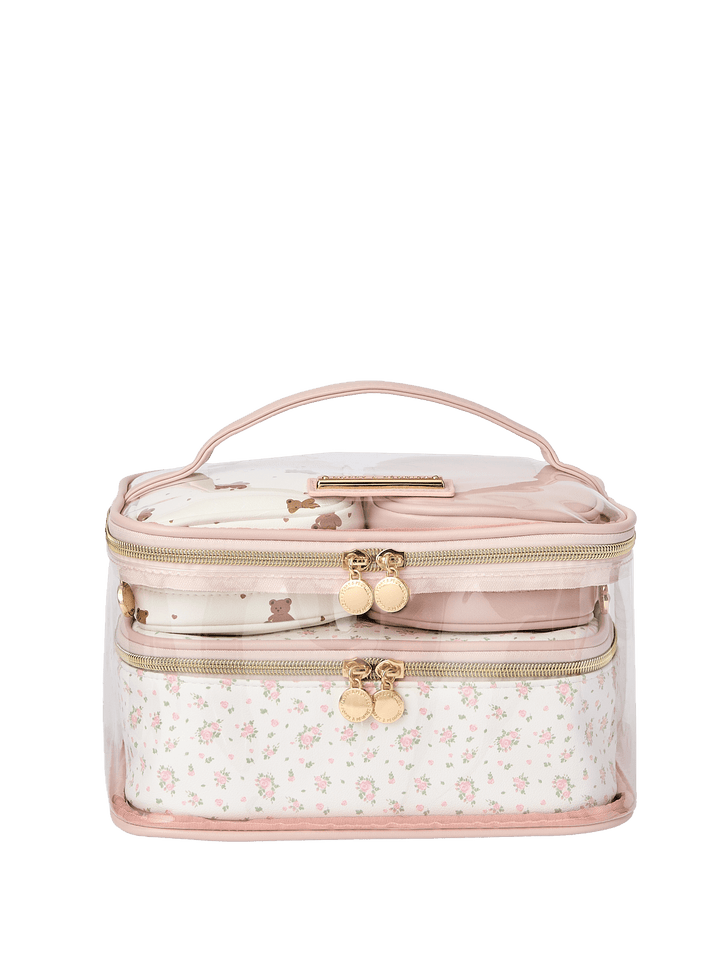 Pink floral travel cosmetic case 