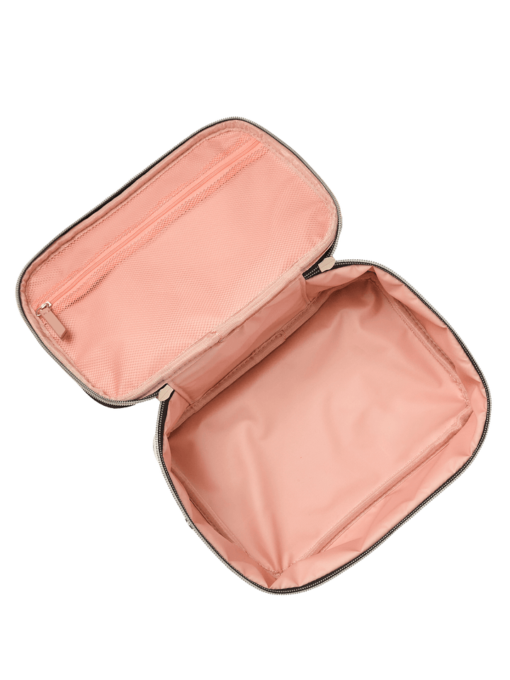 Open pink travel case