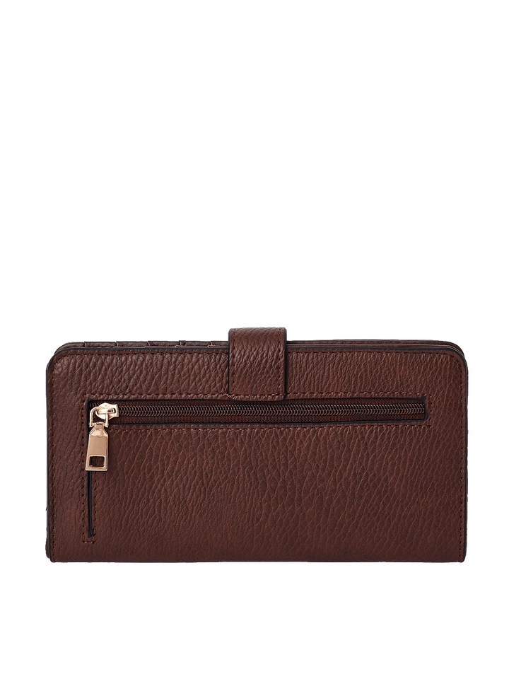 Back view of the Go Anywhere Wallet in Espresso with zippered pocket