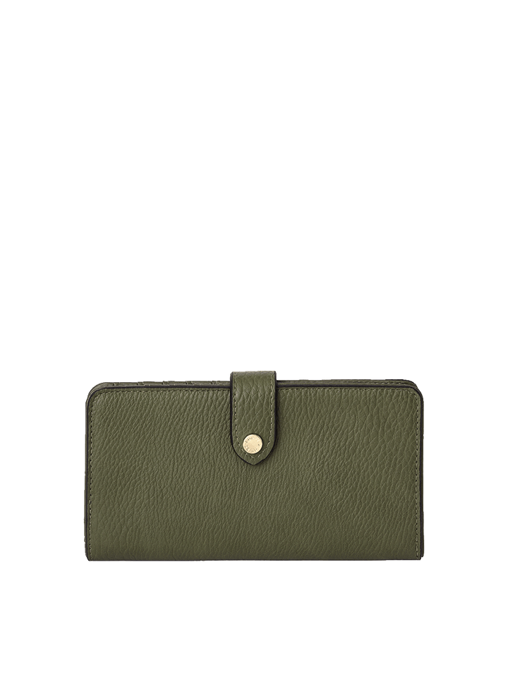 Go Anywhere Wallet in Olive with magnetic tab closure