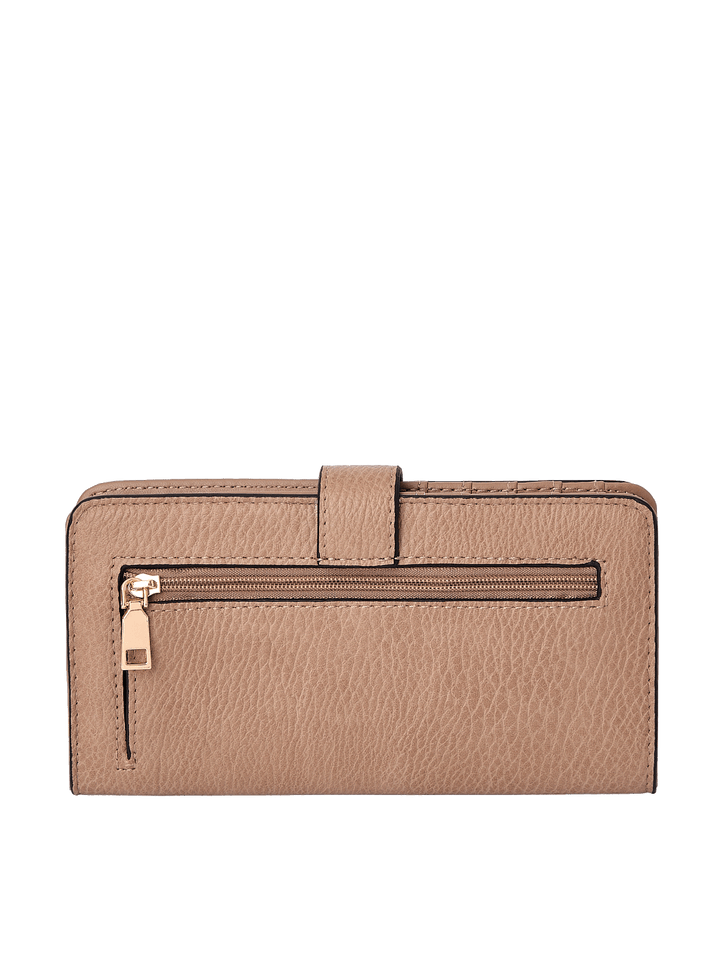 Back view of the Go Anywhere Wallet in Taupe with zippered pocket