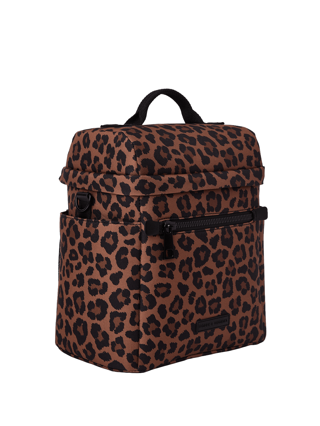 Leopard print lunch bag on a transparent background