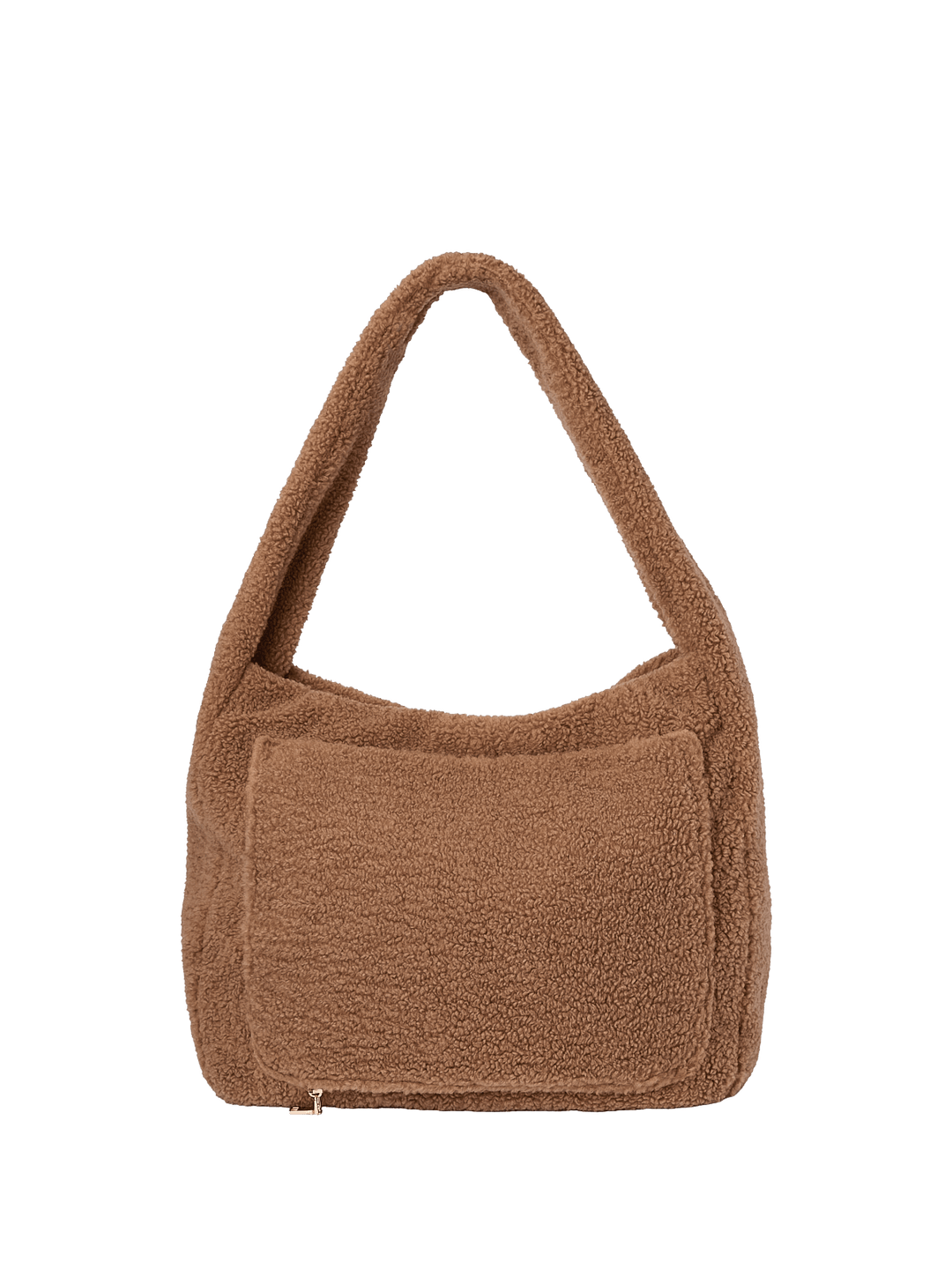 Brown faux fur handbag on a white background