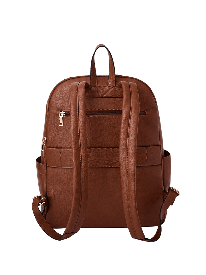 Brown leather backpack on a transparent background