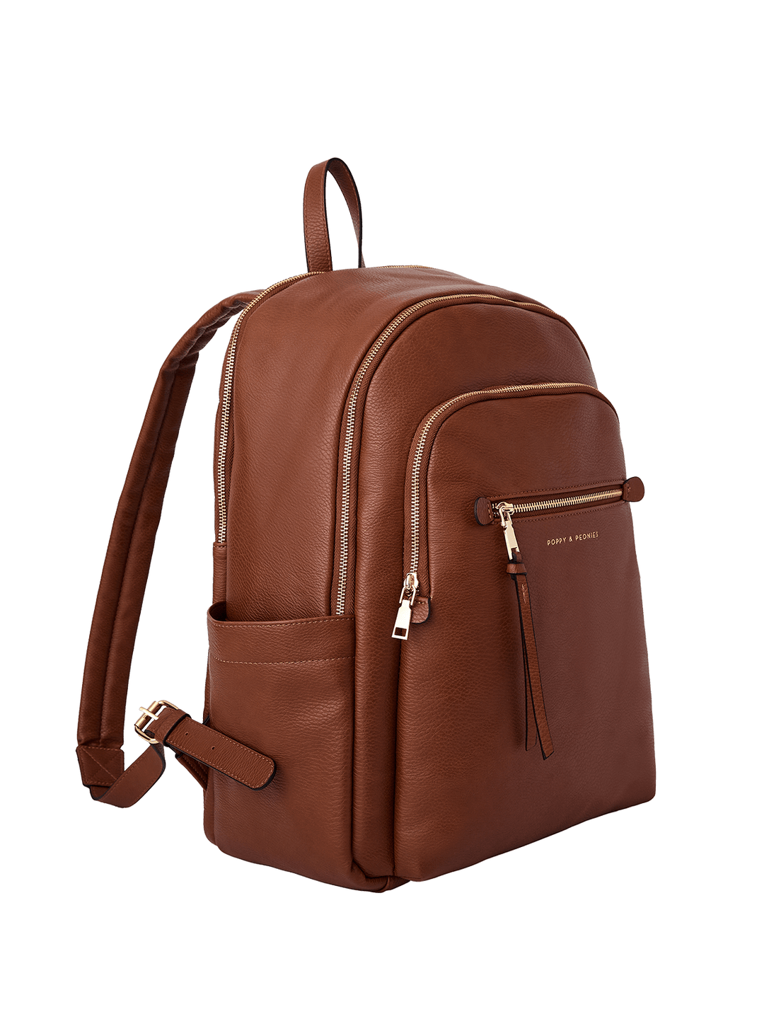 Brown vegan leather backpack on a transparent background