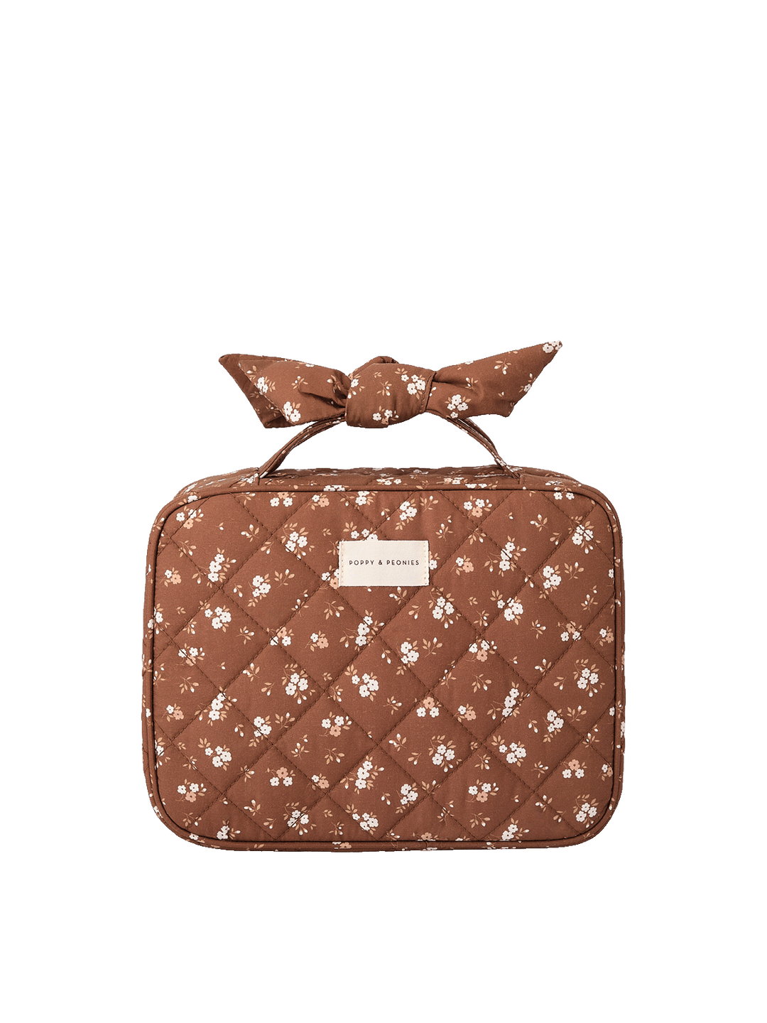 Brown Floral hanging cosmetic case in quilted cotton