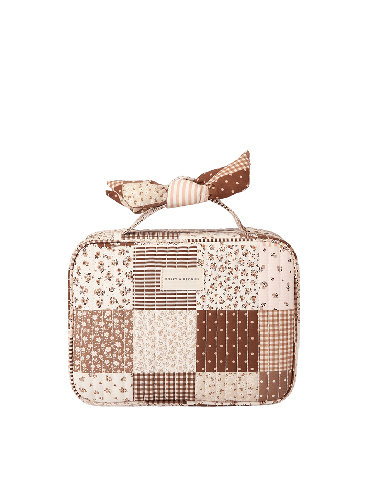 Brown Patchwork hanging cosmetic case in quilted cotton