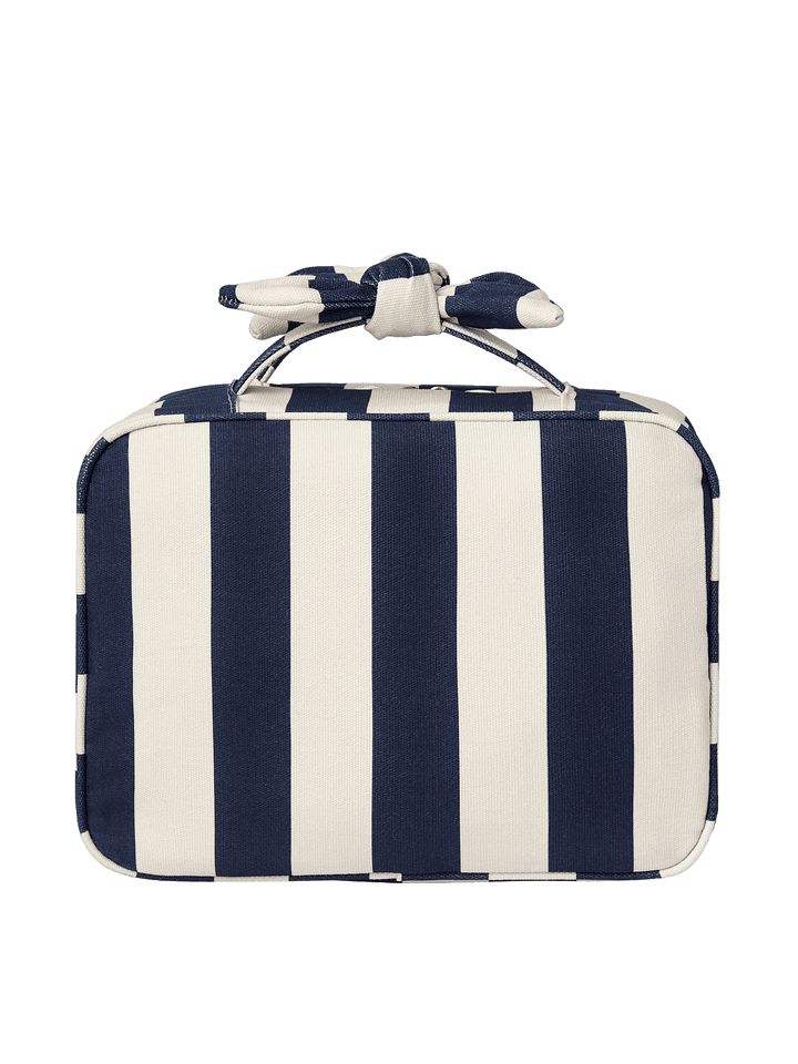 Navy and white striped hanging cosmetic case