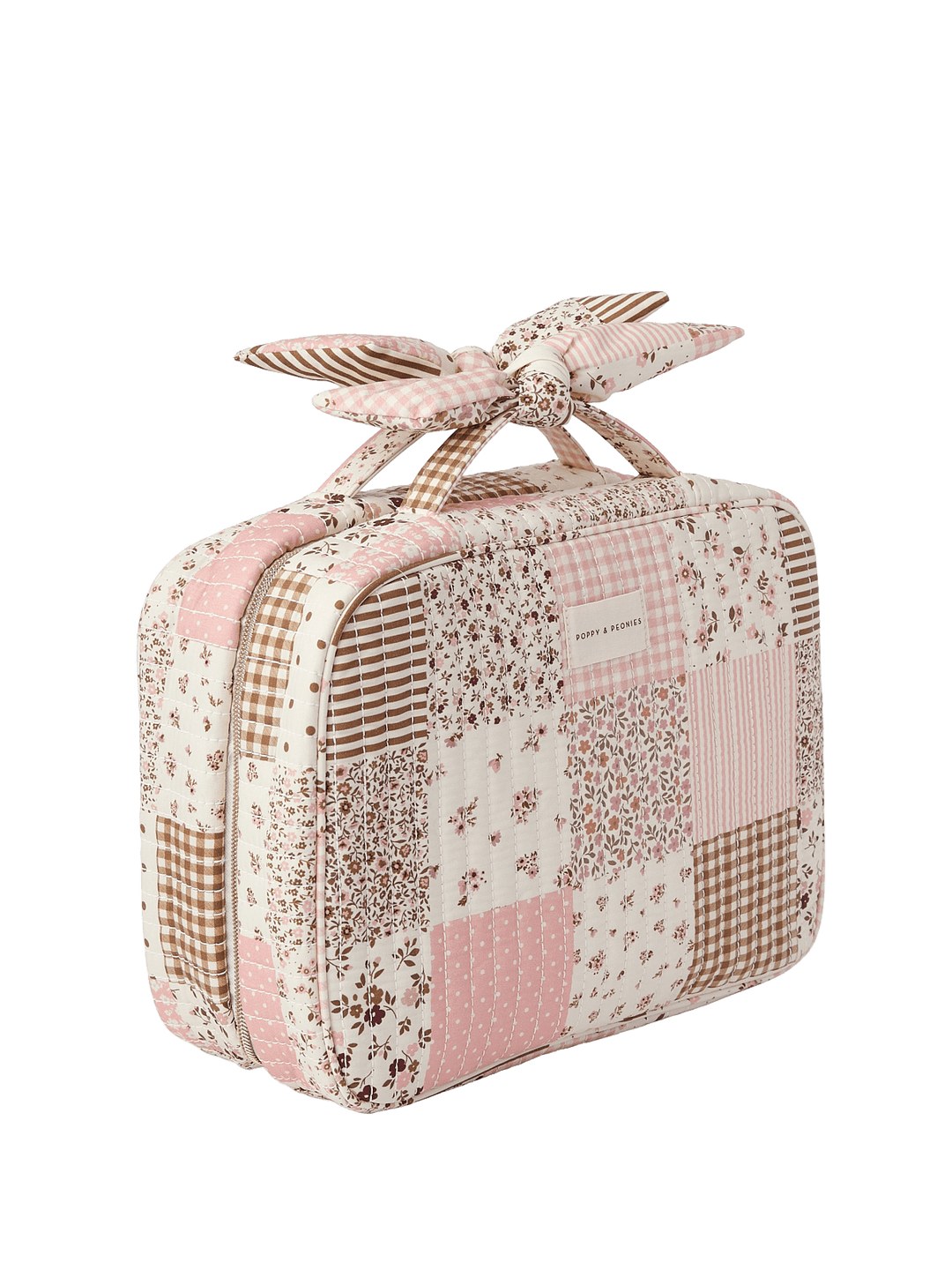 Floral patchwork makeup bag with a bow 
