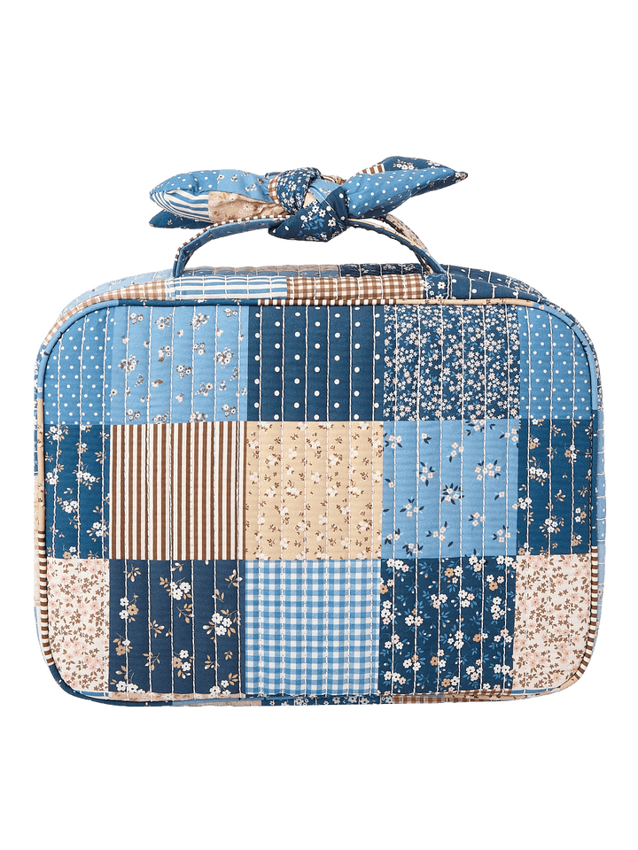 Back view of Large Hook Me Up Cosmetic Case in Navy Patchwork