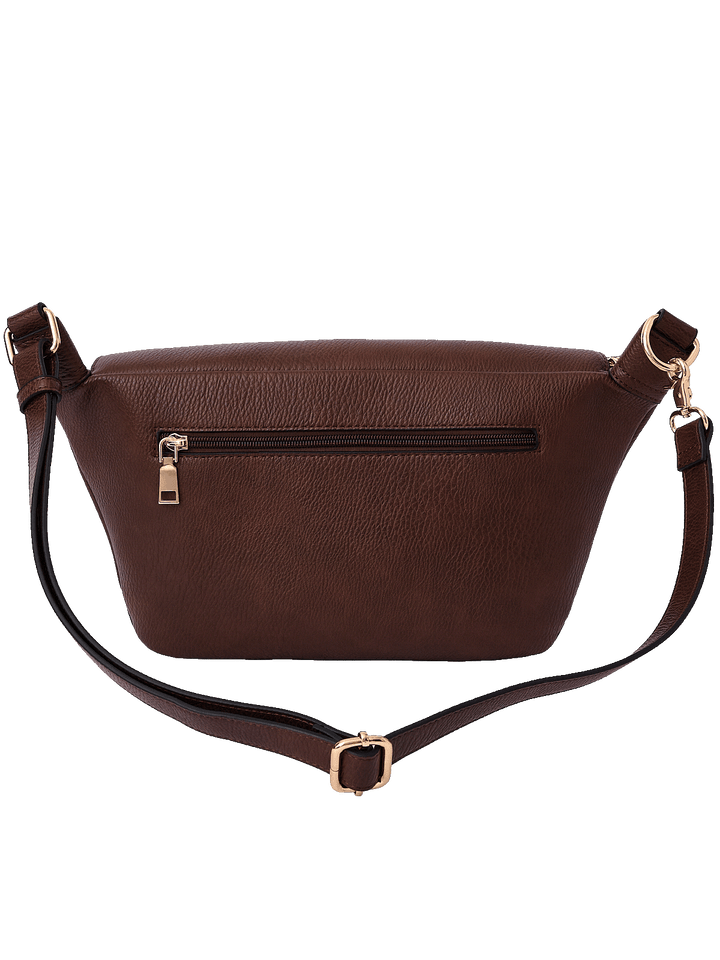 Back view of The Large Sidekick in Espresso with zippered pocket and adjustable strap