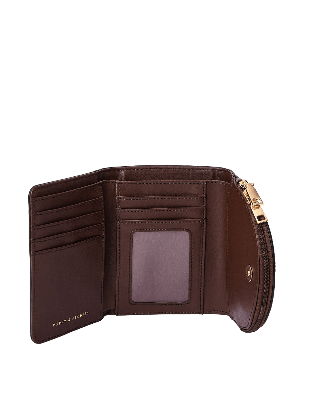 Margaux Wallet in Espresso showing card slots, ID window, and coin compartment