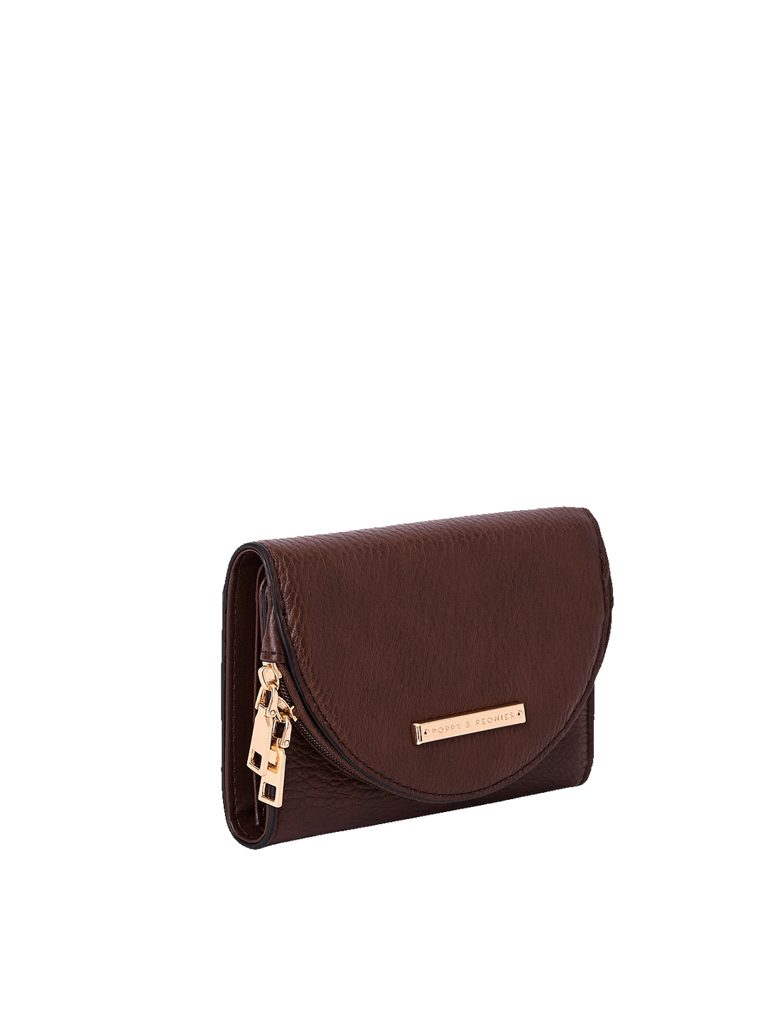 Side profile of the Margaux Wallet in Espresso showing trifold design