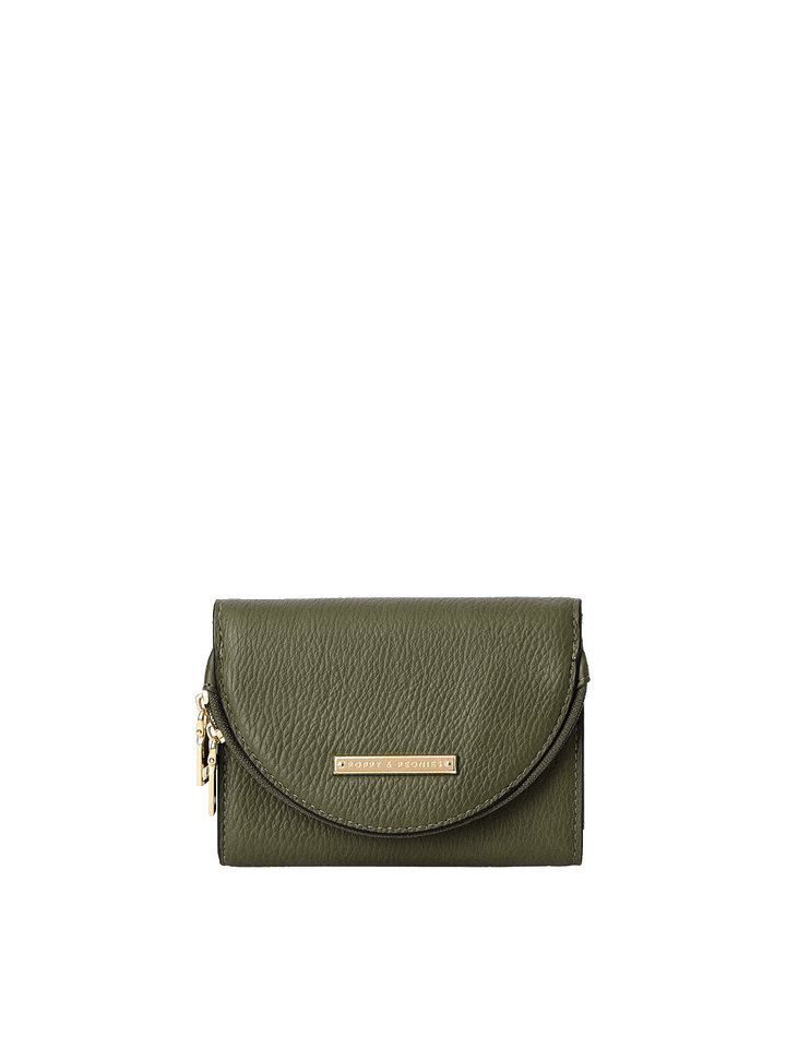 Margaux Wallet in Olive with magnetic snap closure