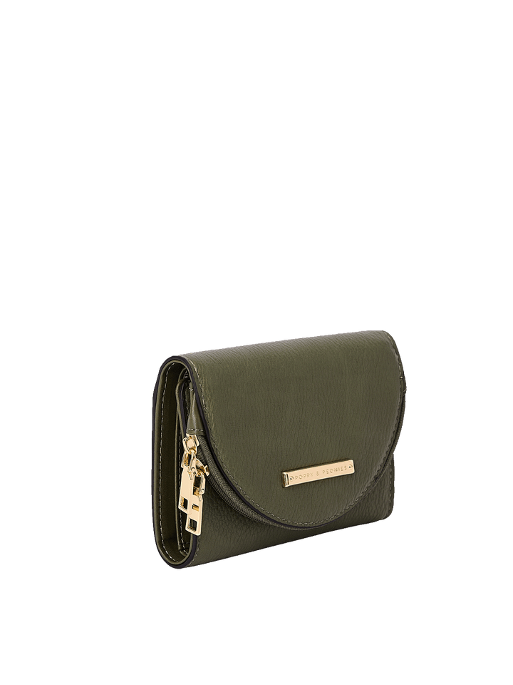 Side profile of the Margaux Wallet in Olive showing trifold design
