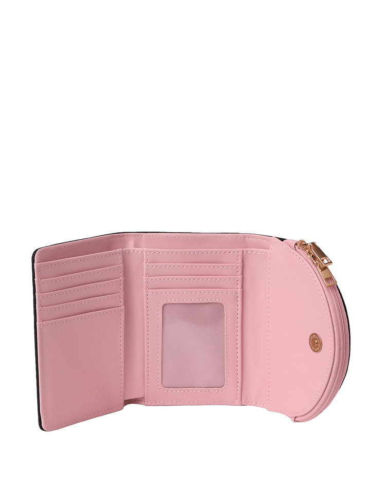 Open pink vegan leather wallet
