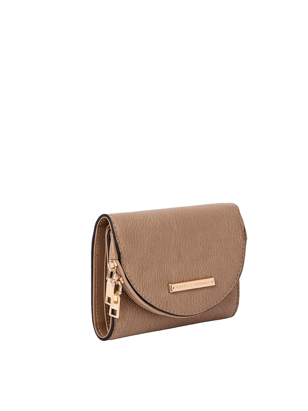 Side profile of the Margaux Wallet in Taupe showing trifold design