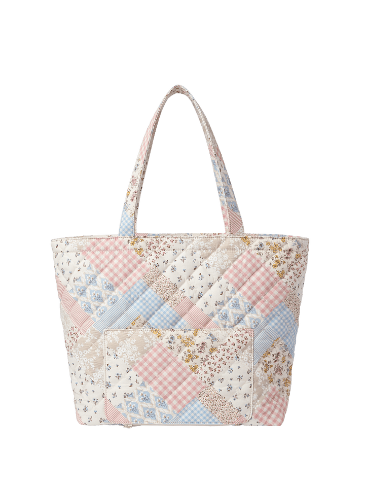 Quilted tote bag with patchwork design 