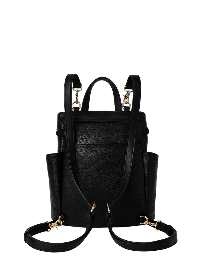 Small black backpack with gold hardware