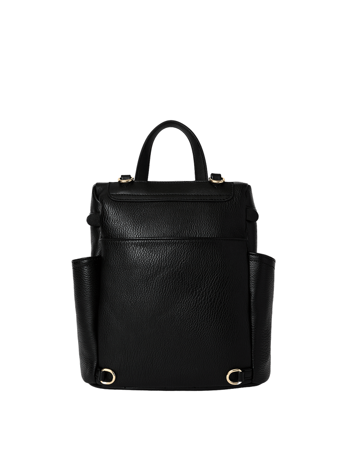 Small black backpack with gold hardware