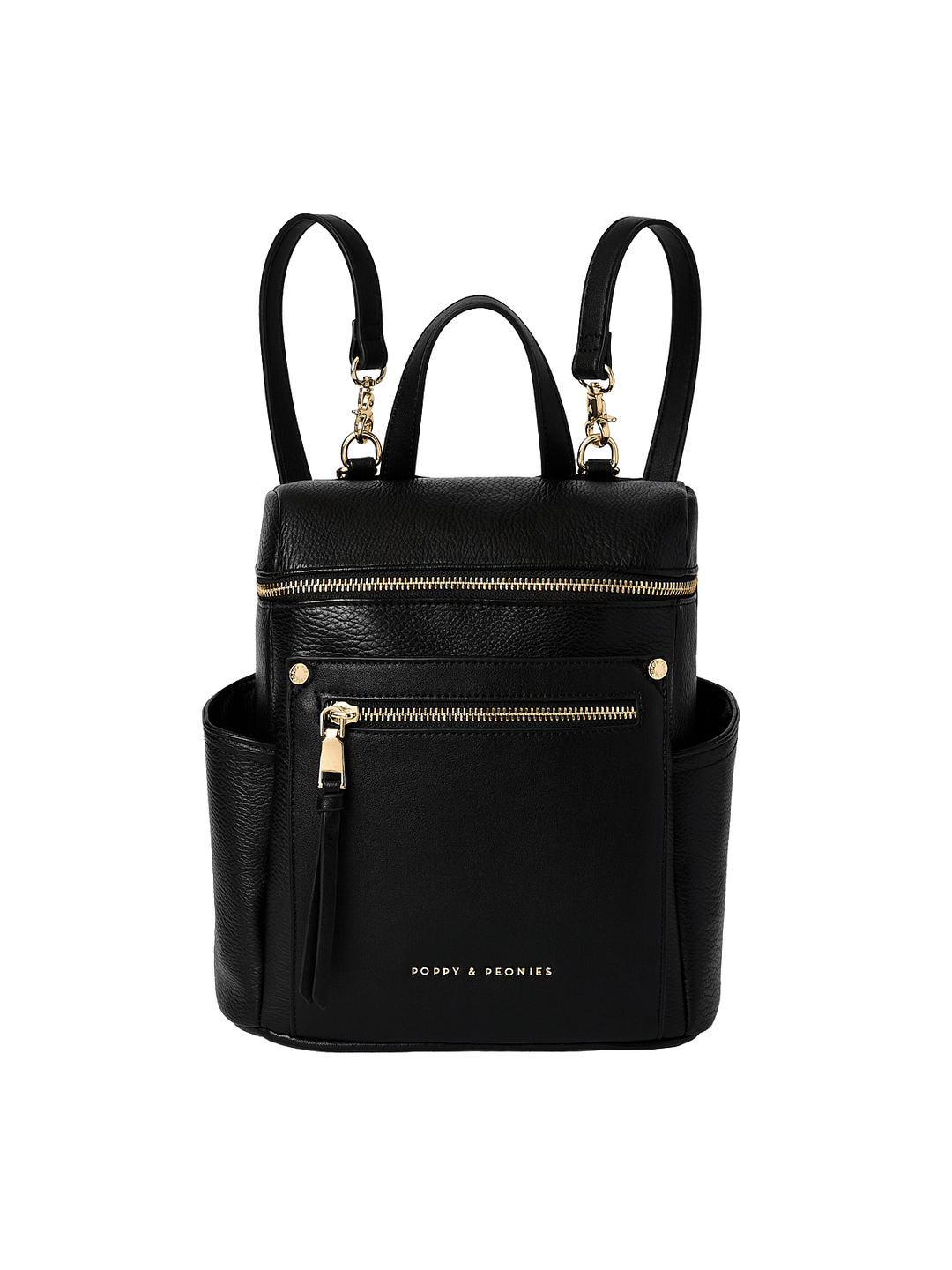 Small black backpack with gold hardware