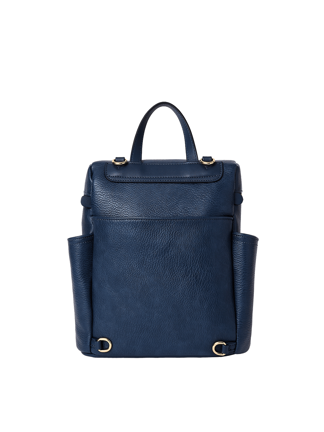 Small navy blue backpack with gold hardware
