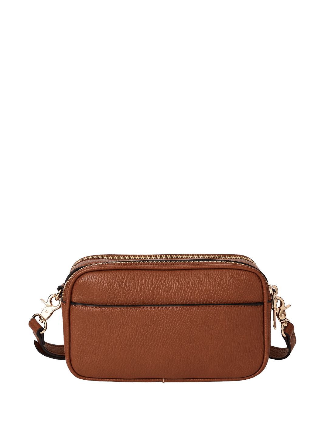 Brown vegan leather crossbody bag on a transparent background