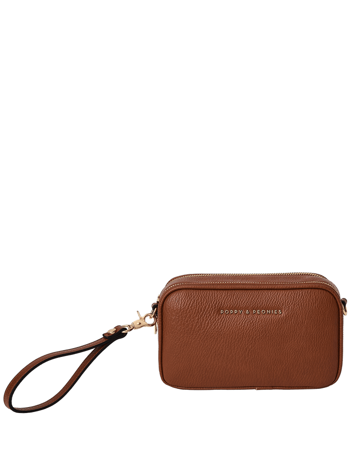 Brown vegan leather wristlet 
