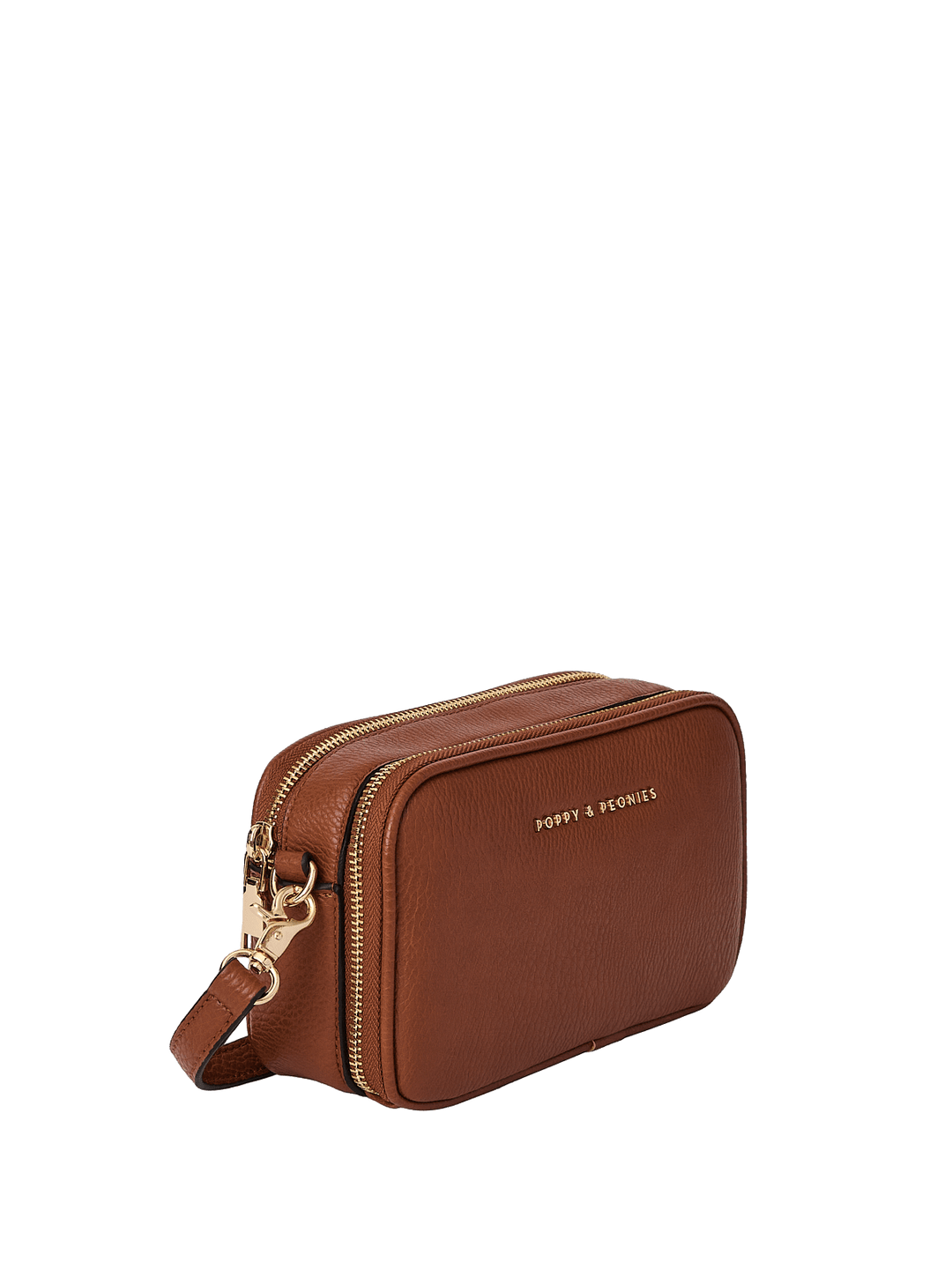 Brown vegan leather crossbody bag with gold zipper