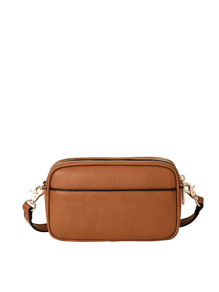 Brown vegan leather crossbody bag
