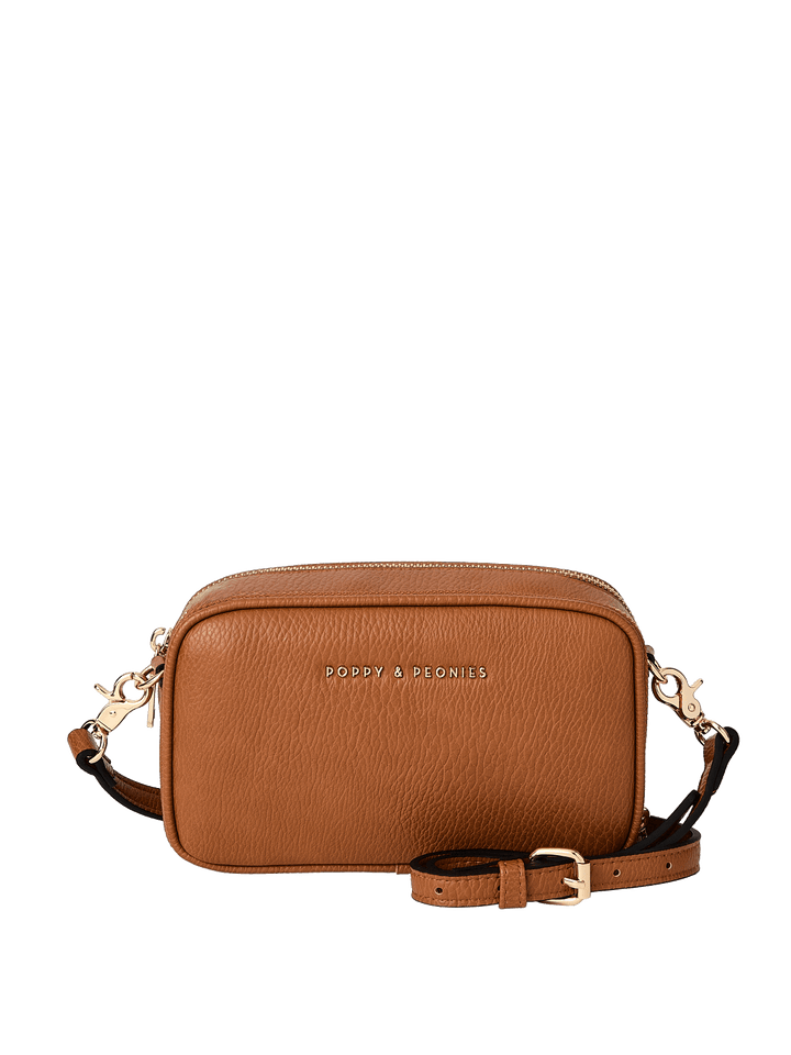 Brown vegan leather crossbody bag