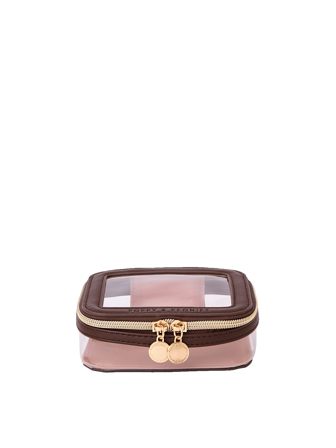 Side view of Mini I See You Cosmetic Case in Espresso with clear top window